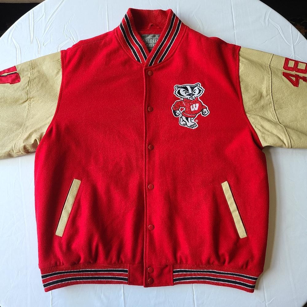 Vtg Wisconsin Badgers Leather Wool Letterman Varsity Bomber Jacket Bucky Coat XL - Picture 4 of 16